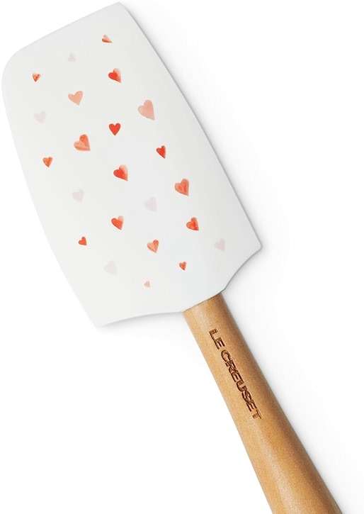 Le Creuset Mon Coeur Collection Silicone Craft Medium Spatula, White with Hearts - Image 1