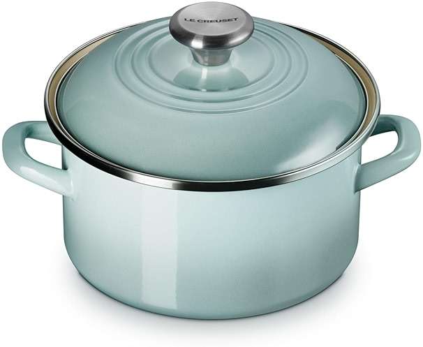 Le Creuset Enamel on Steel Traditional Petite Stockpot, 3.8qt., Sea Salt - Image 1