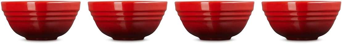 Le Creuset Stoneware Set Of 4 Mini Heart Pinch Bowl, Cerise - Image 4