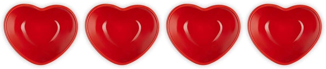 Le Creuset Stoneware Set Of 4 Mini Heart Pinch Bowl, Cerise - Image 5