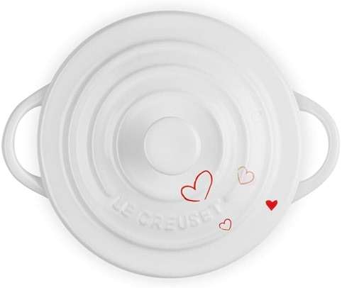 Le Creuset Mon Coeur Collection Stoneware Classic Round Mini Cocotte, 8 Oz., White with Hearts - Image 3