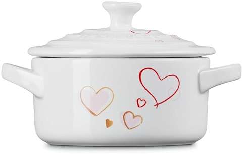 Le Creuset Mon Coeur Collection Stoneware Classic Round Mini Cocotte, 8 Oz., White with Hearts - Image 5