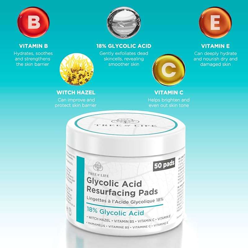 Tree of Life Beauty 18% Glycolic Acid Pads for Face (50 Pads) - Exfoliating Pad for Face with Witch Hazel, Vitamin C, Vitamin B5 and Vitamin E - Smooth Pore Pad Reduce Pigmentation and Fine Lines - Image 3