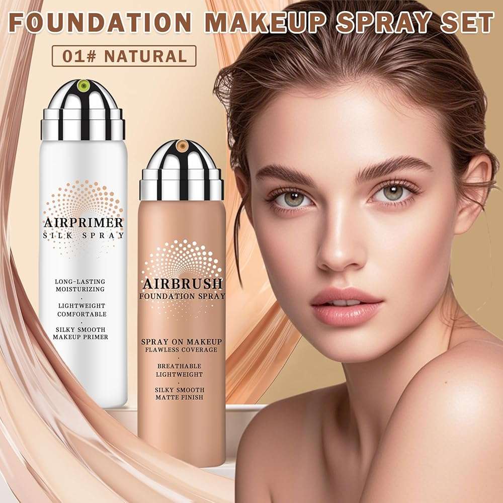 LZXLUKGIR Airbrush Foundation Makeup with Primer,Breathable Blendable Foundation Full Coverage with Anti-aging Ingredients for Smooth Radiant Skin (01 Natural) - Image 2