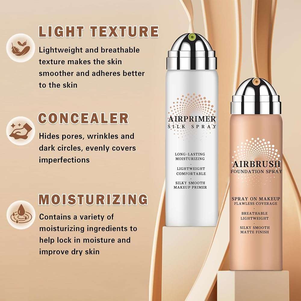 LZXLUKGIR Airbrush Foundation Makeup with Primer,Breathable Blendable Foundation Full Coverage with Anti-aging Ingredients for Smooth Radiant Skin (01 Natural) - Image 5