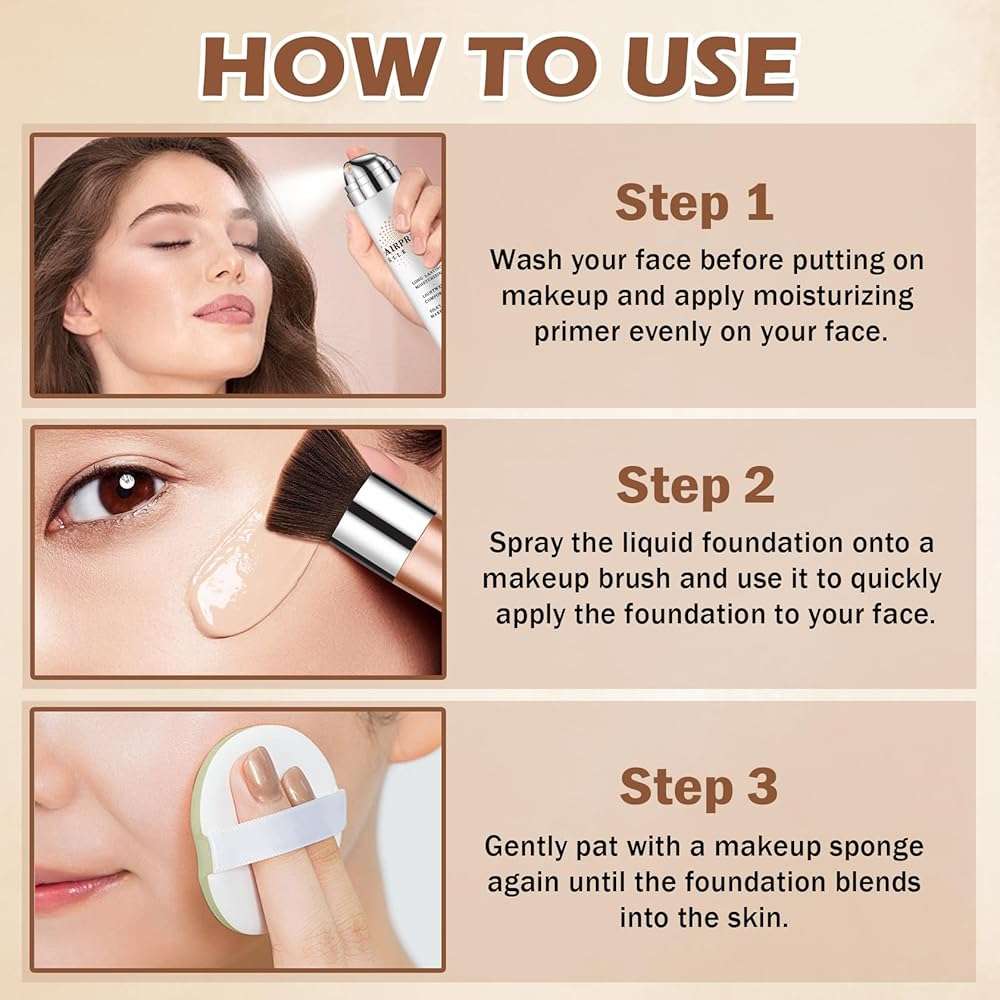 LZXLUKGIR Airbrush Foundation Makeup with Primer,Breathable Blendable Foundation Full Coverage with Anti-aging Ingredients for Smooth Radiant Skin (01 Natural) - Image 6