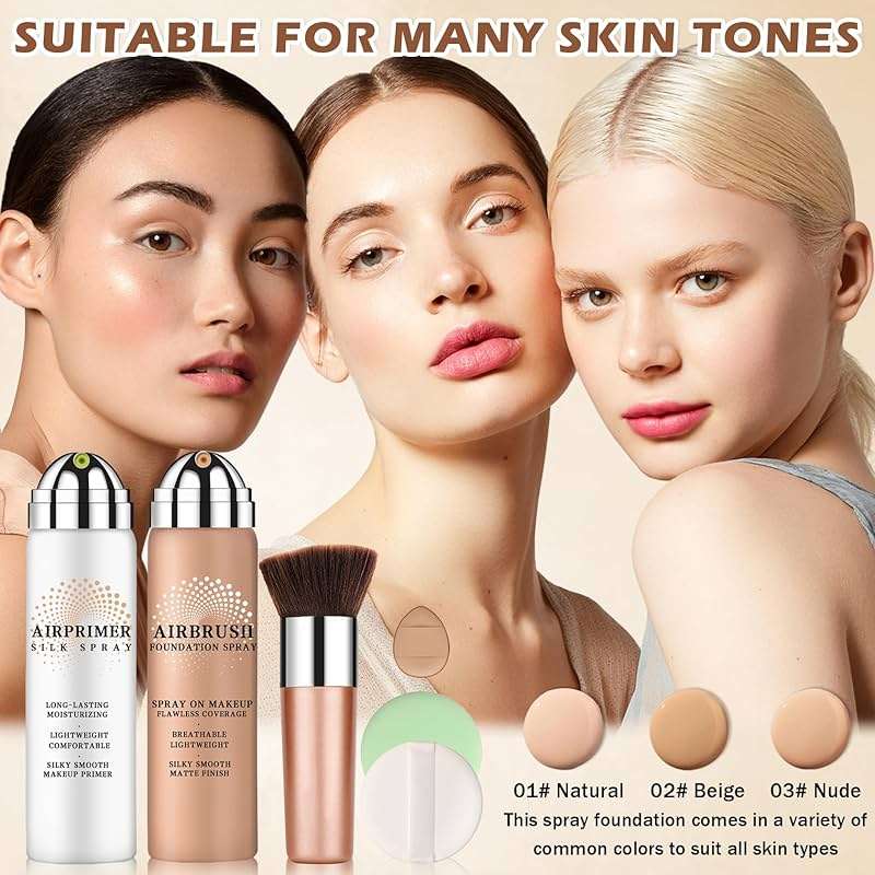 LZXLUKGIR Airbrush Foundation Makeup with Primer,Breathable Blendable Foundation Full Coverage with Anti-aging Ingredients for Smooth Radiant Skin (01 Natural) - Image 7