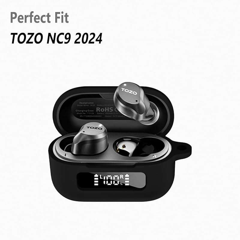 Geiomoo Silicone Case for TOZO NC9 2024, Protective Cover with Carabiner (Black) - Image 2