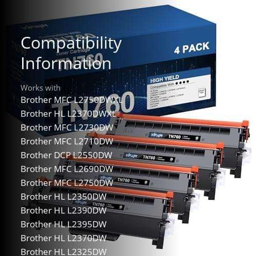 TN760 Toner for Brother Printer Replacement for Brother TN760 TN-760 TN730 TN-730 to use with DCP-L2550DW MFC-L2710DW MFC-L2750DW HL-L2350DW HL-L2370DW HL-L2395DW HL-L2390DW Printer (4 Black) - Image 3