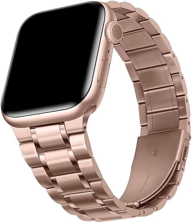 HITZEE Metal Bands Compatible with Apple Watch Band 42mm 41mm 40mm 38mm, Stainless Steel Replacement Men/Women Band Strap Compatible for iWatch SE3 2 1 Series 11 10 9 8 7 6 5 4-1, Rose Gold - Image 1