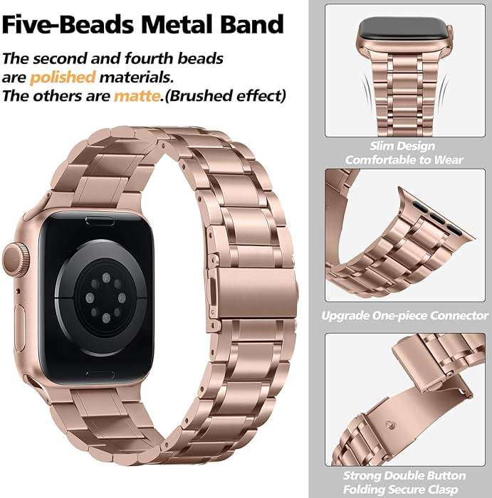 HITZEE Metal Bands Compatible with Apple Watch Band 42mm 41mm 40mm 38mm, Stainless Steel Replacement Men/Women Band Strap Compatible for iWatch SE3 2 1 Series 11 10 9 8 7 6 5 4-1, Rose Gold - Image 2