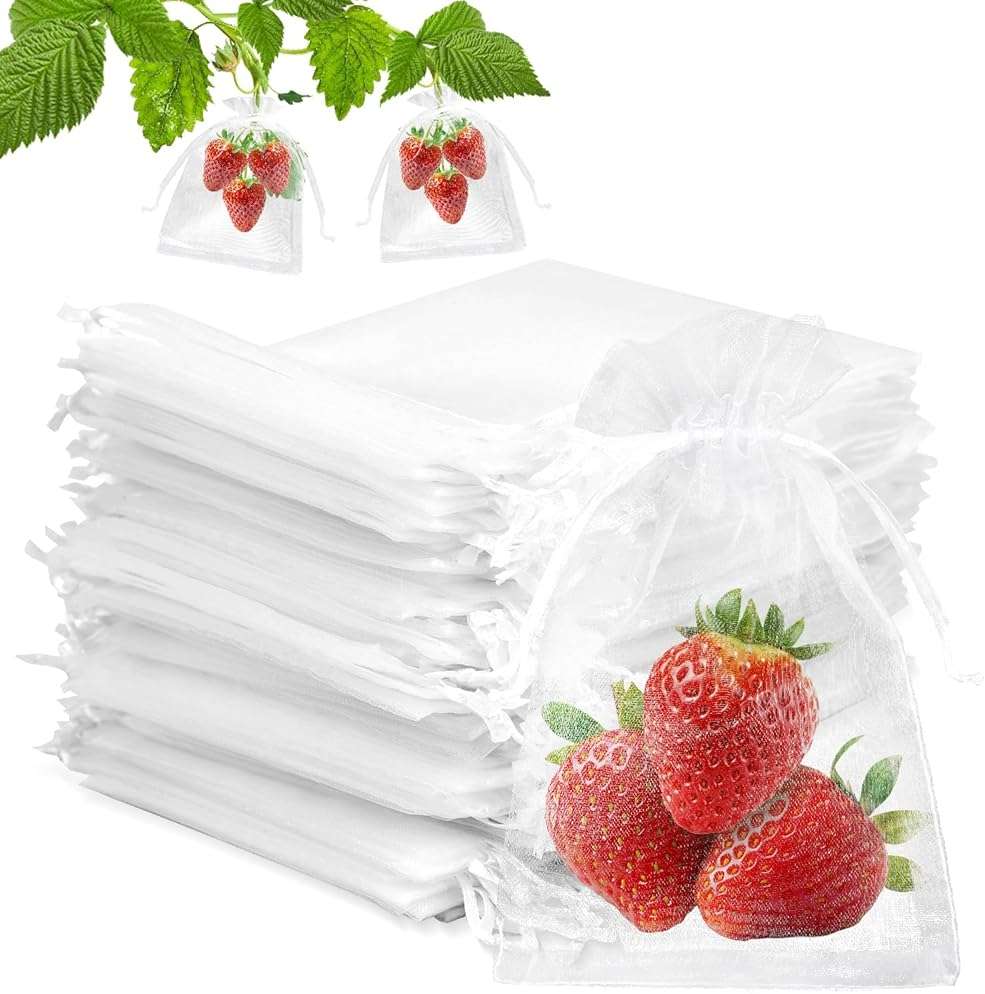 100Pcs Fruit Protection Bags, 4x6 Inch White Fruit Bags for Fruit Trees with Drawstring, Reusable Mesh Fruit Netting Cover Bags for Tomatoes, Strawberry, Vegetable - Image 1