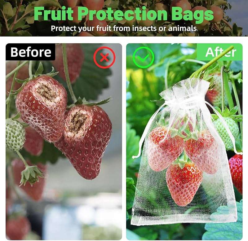 100Pcs Fruit Protection Bags, 4x6 Inch White Fruit Bags for Fruit Trees with Drawstring, Reusable Mesh Fruit Netting Cover Bags for Tomatoes, Strawberry, Vegetable - Image 3