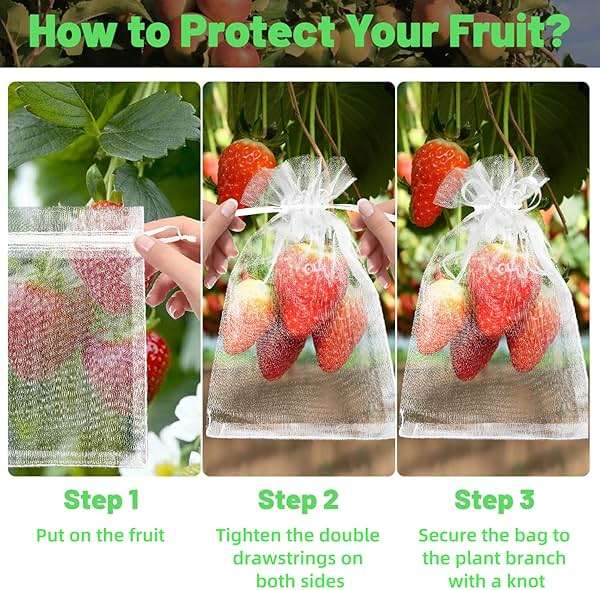 100Pcs Fruit Protection Bags, 4x6 Inch White Fruit Bags for Fruit Trees with Drawstring, Reusable Mesh Fruit Netting Cover Bags for Tomatoes, Strawberry, Vegetable - Image 5