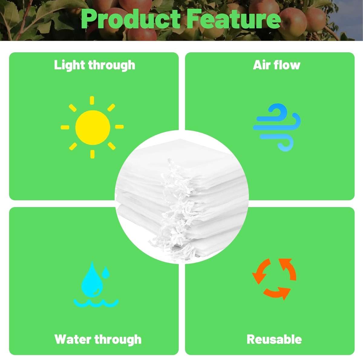 100Pcs Fruit Protection Bags, 4x6 Inch White Fruit Bags for Fruit Trees with Drawstring, Reusable Mesh Fruit Netting Cover Bags for Tomatoes, Strawberry, Vegetable - Image 6