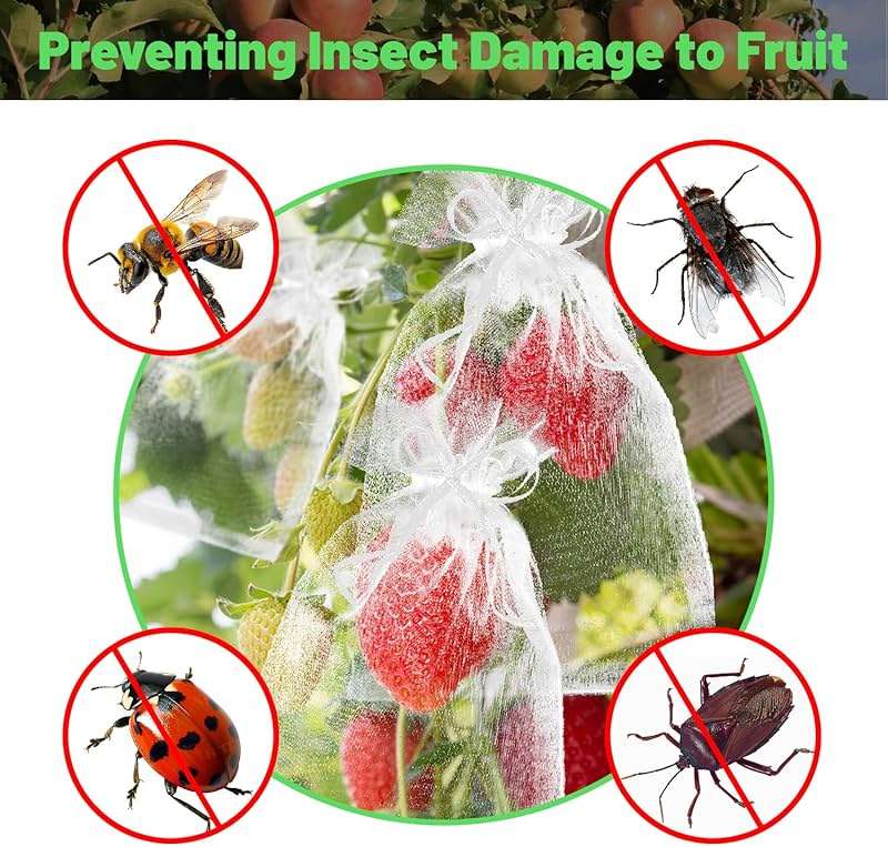 100Pcs Fruit Protection Bags, 4x6 Inch White Fruit Bags for Fruit Trees with Drawstring, Reusable Mesh Fruit Netting Cover Bags for Tomatoes, Strawberry, Vegetable - Image 7