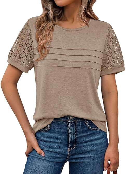 AUTOMET Women's Short Sleeve Shirts Dressy Lace Summer Tops 2026 Spring Trendy Casual T-Shirts Cute Work Outfits Blouses - Image 1