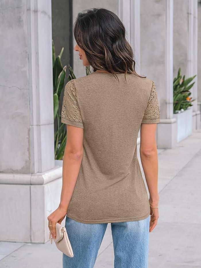 AUTOMET Women's Short Sleeve Shirts Dressy Lace Summer Tops 2026 Spring Trendy Casual T-Shirts Cute Work Outfits Blouses - Image 4