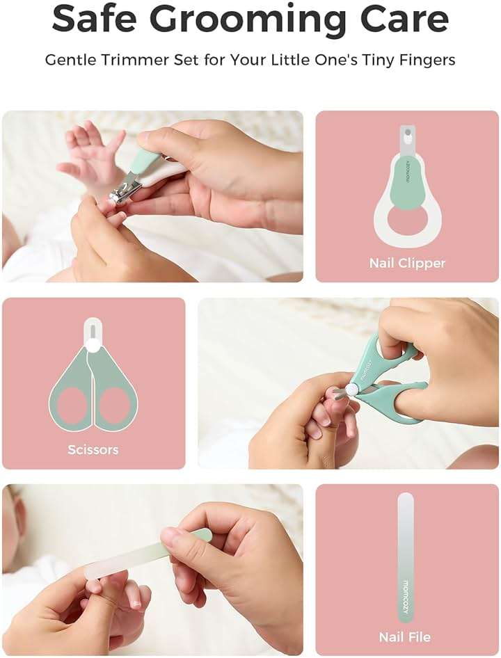 Momcozy Core Baby Kit, Baby Shower & Registry Essential Kit for Grooming&Health&Cleansing Care, Includes Nail File Kits, Nasal Aspirator, Gas Relief Tubes, Bath Brushes, Toothbrush, Comb, Storage Case - Image 5