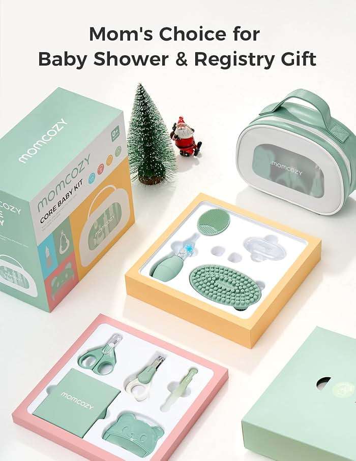Momcozy Core Baby Kit, Baby Shower & Registry Essential Kit for Grooming&Health&Cleansing Care, Includes Nail File Kits, Nasal Aspirator, Gas Relief Tubes, Bath Brushes, Toothbrush, Comb, Storage Case - Image 8