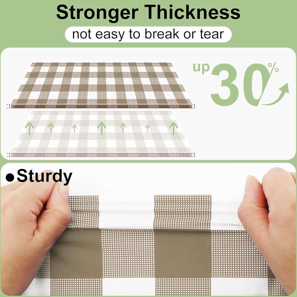 misaya 4 Packs Buffalo Disposable Table Cloth, 54 x 108 Inch Waterproof Plastic Tablecloth, Rectangle Khaki and White Checkered Table Covers for Picnic, Birthday, Party - Image 3