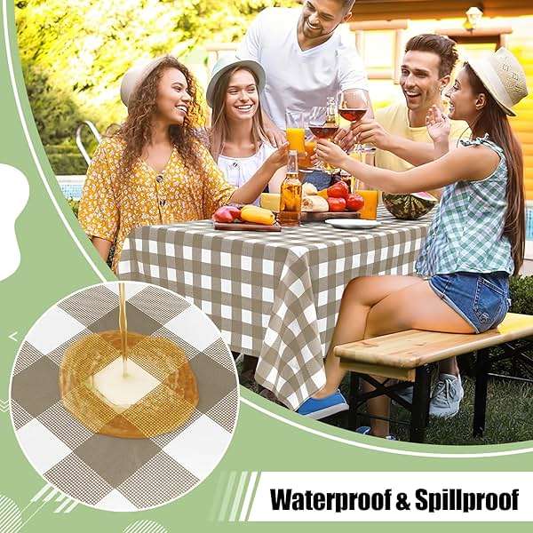 misaya 4 Packs Buffalo Disposable Table Cloth, 54 x 108 Inch Waterproof Plastic Tablecloth, Rectangle Khaki and White Checkered Table Covers for Picnic, Birthday, Party - Image 4
