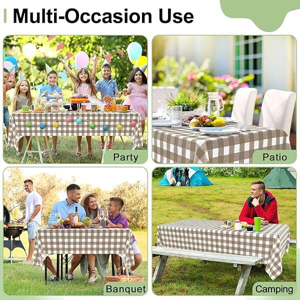 misaya 4 Packs Buffalo Disposable Table Cloth, 54 x 108 Inch Waterproof Plastic Tablecloth, Rectangle Khaki and White Checkered Table Covers for Picnic, Birthday, Party - Image 7