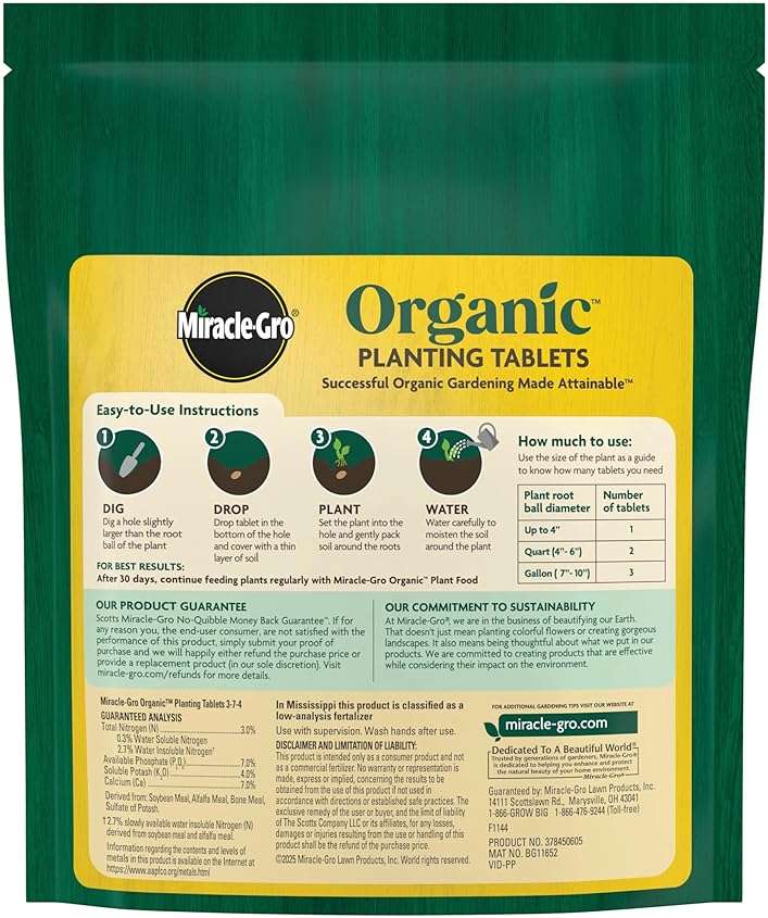 Miracle-Gro Organic Planting Tablets - for Transplants and Starter Plants, Formulated with Calcium, Plant Fertilizer, Boosts Early Rooting, OMRI Listed, 20 Tablets - Image 3