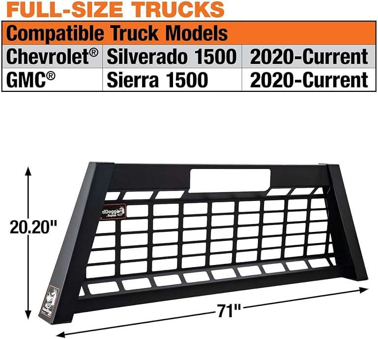 GuardDogg by Buyers 851360 20.20" Matte Black Heavy-Duty Steel Pickup Truck Headache Rack w/Mounting Brackets, Popular with Silverado 1500 & Sierra 1500, Made in The USA - Image 2