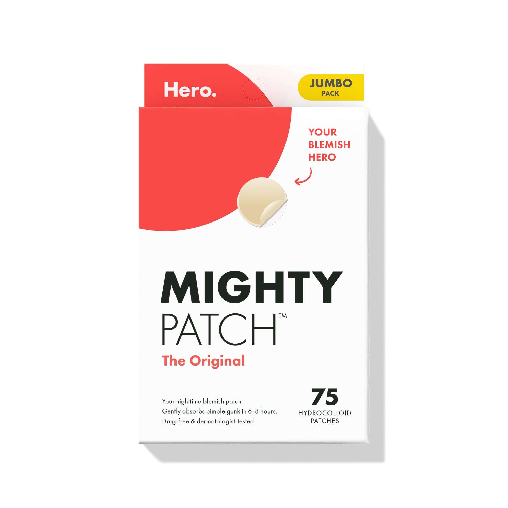Mighty Patch Original Patch from Hero Cosmetics - #1 Best Selling Hydrocolloid Acne Pimple Patches for Face, Shrinking Zits & Whiteheads in 1 Use, Nighttime Spot Pimple Stickers for Face, 75 Count - Image 1