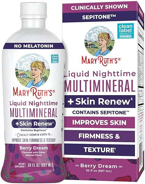 MaryRuth's Liquid Nighttime Liquid Multimineral + Skin Renew | Clinically Shown in Women to Reduce Fine Wrinkle & Improve Skin Firmness | Sepitone | NO Melatonin | Magnesium | Vegan | 30 Servings - Image 1