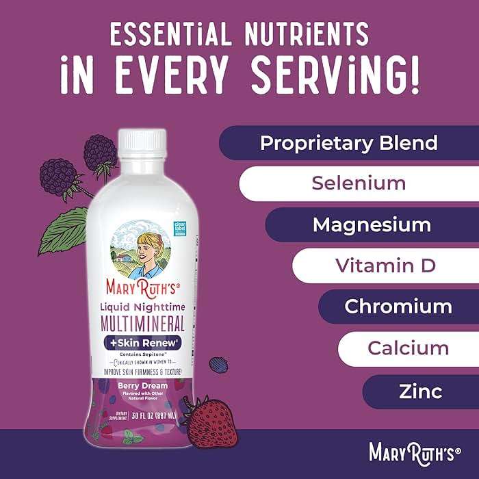 MaryRuth's Liquid Nighttime Liquid Multimineral + Skin Renew | Clinically Shown in Women to Reduce Fine Wrinkle & Improve Skin Firmness | Sepitone | NO Melatonin | Magnesium | Vegan | 30 Servings - Image 7