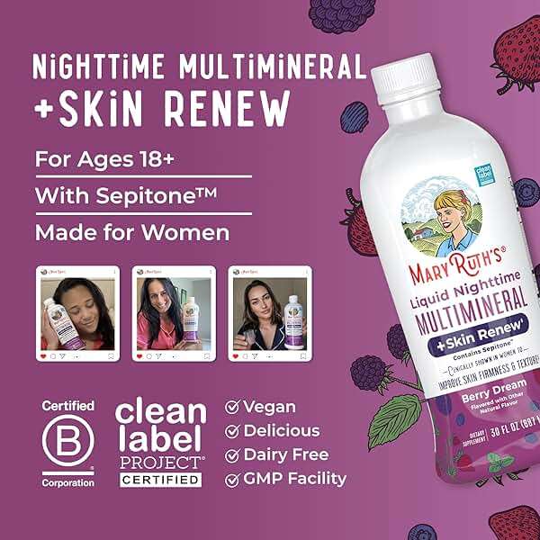 MaryRuth's Liquid Nighttime Liquid Multimineral + Skin Renew | Clinically Shown in Women to Reduce Fine Wrinkle & Improve Skin Firmness | Sepitone | NO Melatonin | Magnesium | Vegan | 30 Servings - Image 8