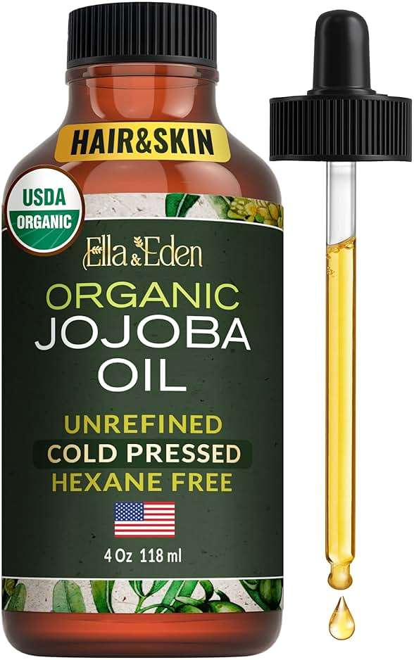 Ella & Eden Organic Jojoba Oil – USDA Certified, Cold-Pressed, 100% Pure & Unrefined, Hexane-Free Oil for Face, Skin, Hair & Nails – 4 Fl Oz Glass Bottle - Image 1