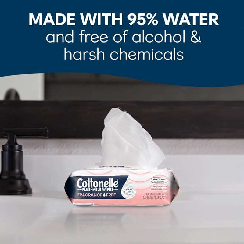 Cottonelle Fragrance Free Flushable Wet Wipes, Adult Wet Wipes, 2 Flip-Top Packs, 42 Wipes Per Pack - Image 2