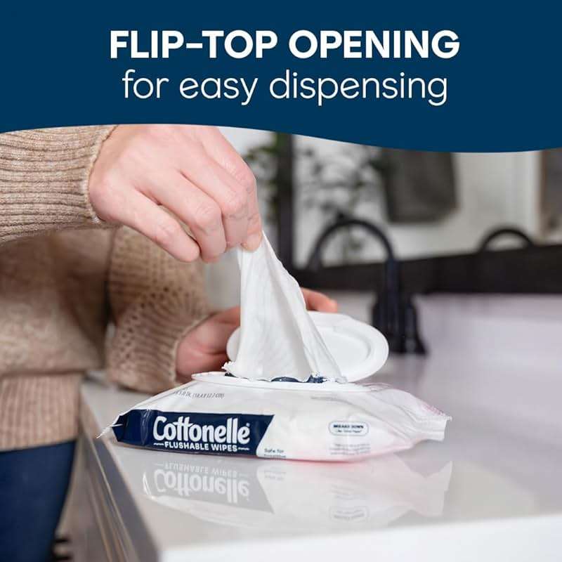 Cottonelle Fragrance Free Flushable Wet Wipes, Adult Wet Wipes, 2 Flip-Top Packs, 42 Wipes Per Pack - Image 5