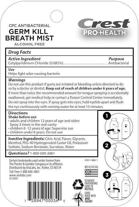 Crest Pro-Health | Portable Alcohol-Free CPC Mist with Clean Mint Flavor | Instant Fresh Breath - 3 Count (0.24oz/7ml) Breath Spray - Image 5