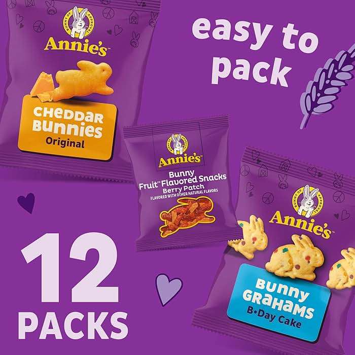 Annie's Sweet and Salty Snack Variety Pack, Cheddar Bunnies, Bunny Grahams and Bunny Fruit Flavored Snacks, Organic Kids Snacks, 12 Pouches, 10.8 oz - Image 4