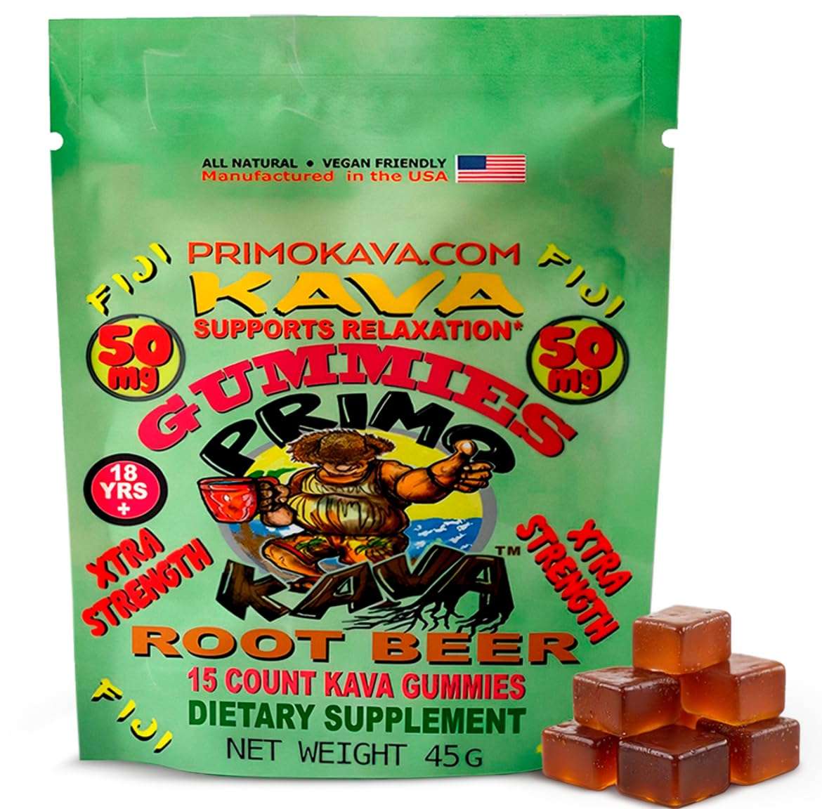 Kava Gummies 750mg – Strong Noble Kava with 750mg Kavalactones per Package for Calm & Relaxation – Alcohol-Free – Fast-Acting Fiji Kava Root Extract- Certified 3rd Party Testing – Root Beer Flavor - Image 1