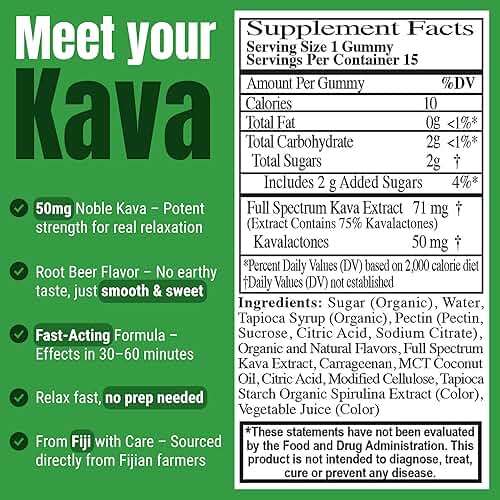 Kava Gummies 750mg – Strong Noble Kava with 750mg Kavalactones per Package for Calm & Relaxation – Alcohol-Free – Fast-Acting Fiji Kava Root Extract- Certified 3rd Party Testing – Root Beer Flavor - Image 2