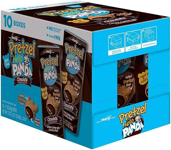 MEIJI Hello Panda Pretzel Cookies, Chocolate Crème Filled, 1.7oz Pack of 10 | Crunchy salted pretzel shells filled with smooth chocolate crème, with 10 convenient 1.7oz boxes for snacking or sharing. - Image 4