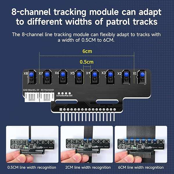 Yahboom 8-Channel Line Patrol Module Sensor 10 Pin,GPIO/IIC/USART,Suitable for RaspberryPi/STM32/UNO/Electronic Projects (8-Channel Module+PH2.0+Dupont Line+Copper Column) - Image 4