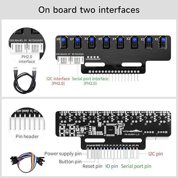 Yahboom 8-Channel Line Patrol Module Sensor 10 Pin,GPIO/IIC/USART,Suitable for RaspberryPi/STM32/UNO/Electronic Projects (8-Channel Module+PH2.0+Dupont Line+Copper Column) - Image 8