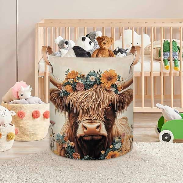 Gumuslen Highland Cow Laundry Basket Vintage Cattle Sunflower Large Laundry Hamper Collapsible Organizer Basket Clothes Bin Storage Boxs for Bedroom Bathroom Dorm - Image 7