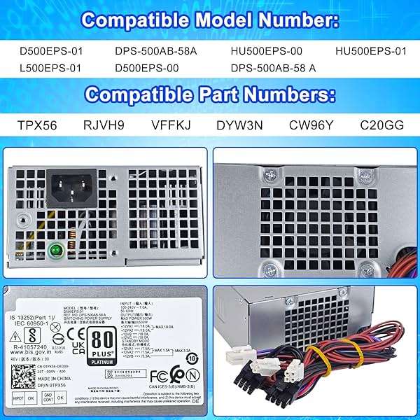 Upgraded D500EPS-01 500W Power Supply L500EPS-01 VFFKJ Compatible with Dell XPS 8950 Vostro 3901 3910 Inspiron 3910 D12 Latitude D500 Optiplex 7000MT HU500EPS-00 HU500EPS-01 DPS-500AB-58A Power Supply - Image 2