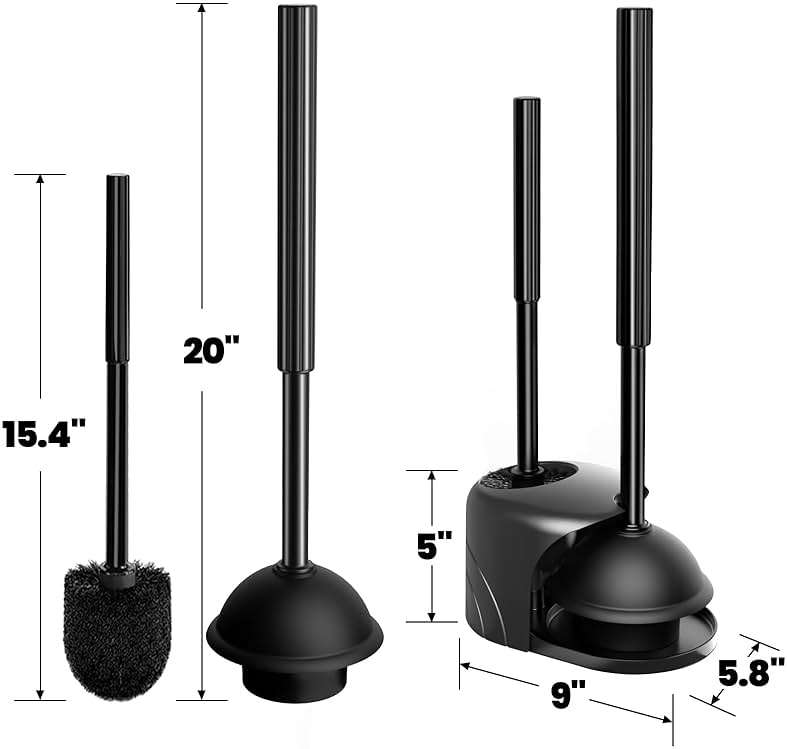 Denvlex 2Pack 2 in 1 Toilet Brush and Plunger Set, Extended Handle Plunger,Toilet Bowl Brush Plunger Set,Bathroom Cleaning Tools,Cleaning Brush,Toilet Brush Plunger Combo(Bright Black) - Image 2
