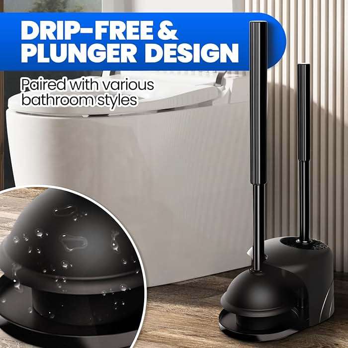 Denvlex 2Pack 2 in 1 Toilet Brush and Plunger Set, Extended Handle Plunger,Toilet Bowl Brush Plunger Set,Bathroom Cleaning Tools,Cleaning Brush,Toilet Brush Plunger Combo(Bright Black) - Image 3