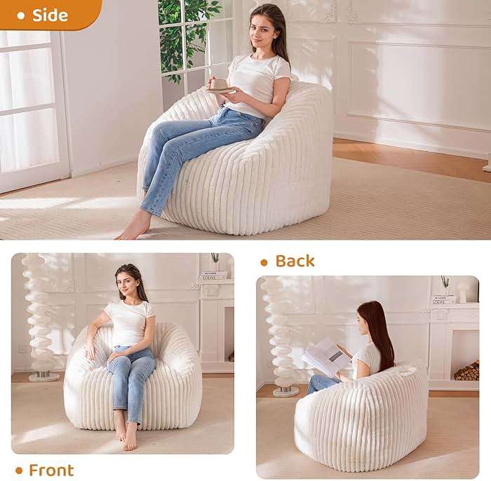 BYBYME Giant Bean Bag Chair for Adults and Kids, Large Comfy Cozy Beanbag, Floor Sofa for Teens, Living Room, Gaming, Reading, Beige - Image 6