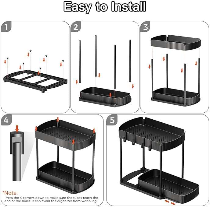 Ukeetap Multi-Purpose Pull-Out Storage Organizers, Under Sink/Cabinet Organizers and Storage for Bathroom & Kitchen, Black, 12.8 Inches, 2 Packs - Image 7