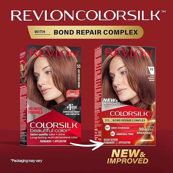 Revlon ColorSilk with Bond Repair Complex, Red Permanent Hair Color, 100% Gray Coverage, Ammonia Free Hair Dye, Vegan Keratin, 55 Light Reddish Brown (Pack of 3) - Image 2